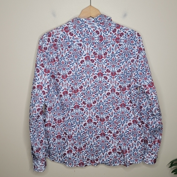 Lands' End | Red & Navy Floral Button Front No Iron Shirt - Picture 4 of 5